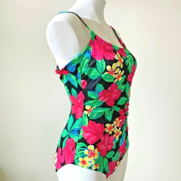 Tropical Floral Swimsuit Sirena Concepts Size 14 Bodysuit Hawaii Beach Vtg Y2K - Picture 3 of 12